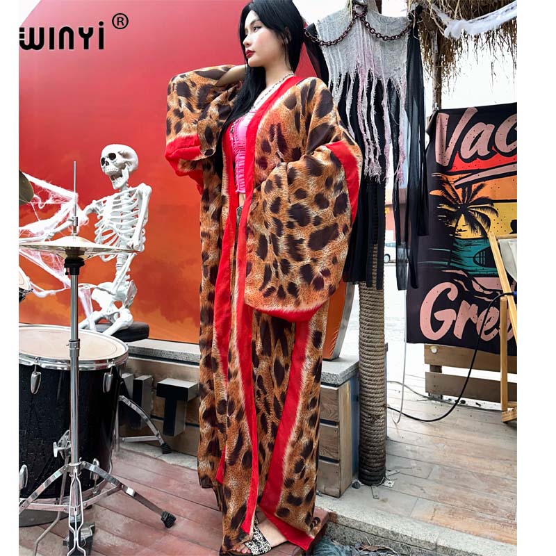 Women'S Fashion Kimono - 2023 WINYI leopard print semi-prospettiva cardigan