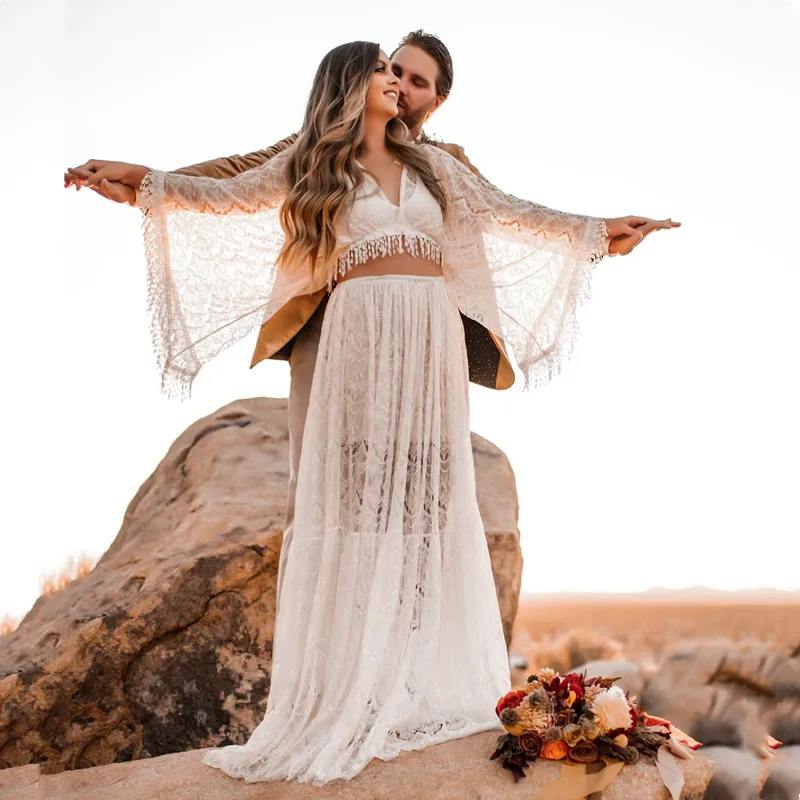 Maxi Dress Boho - Boho Maxi abito in pizzo donna