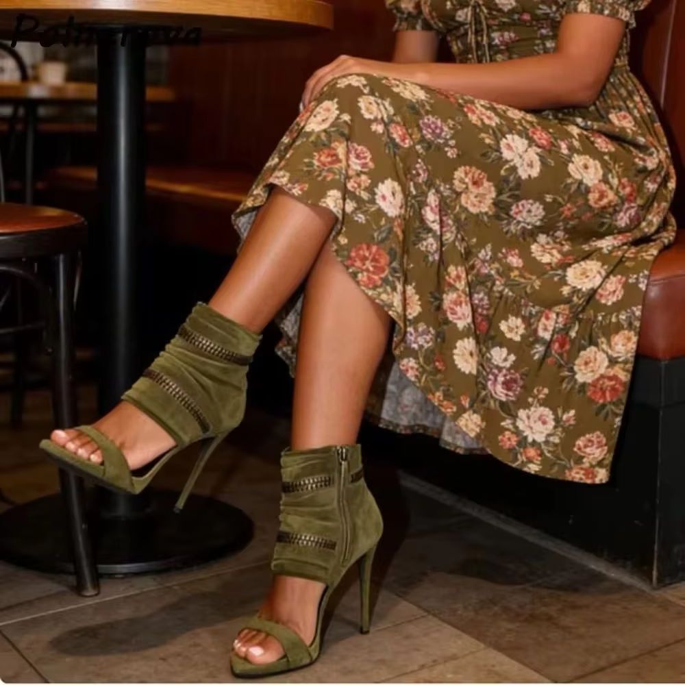 Women'S Fashion Boots - Sandali Stivaletto con Cerniera, in Camoscio