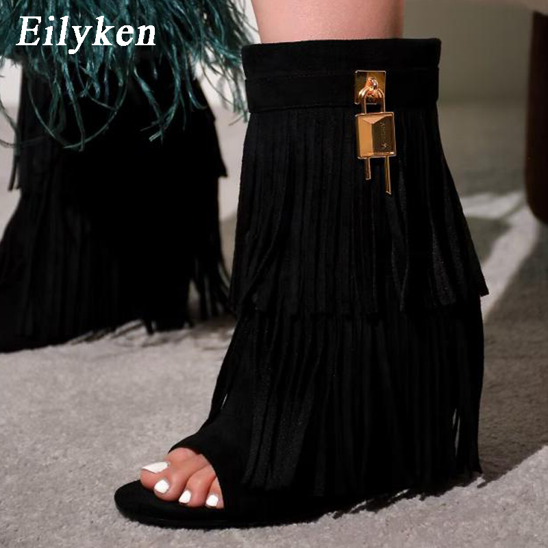 Women'S Fashion Boots - Eilyken Sandali con Zeppa e Frange