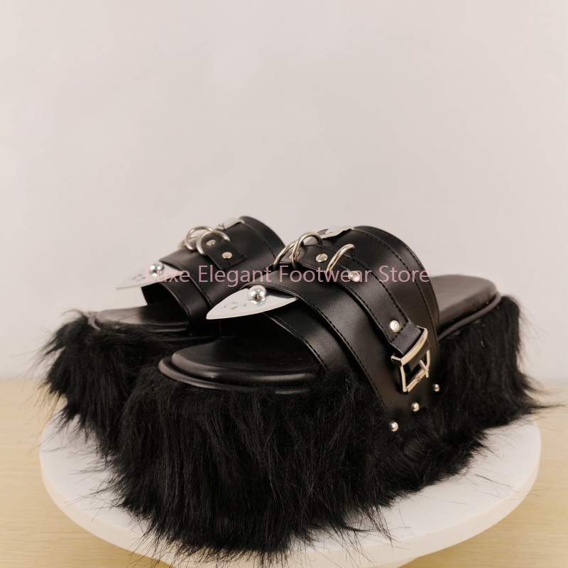 Ciabatte Nere Pelose con Plate - Fashion Women Belt recensione e prezzo